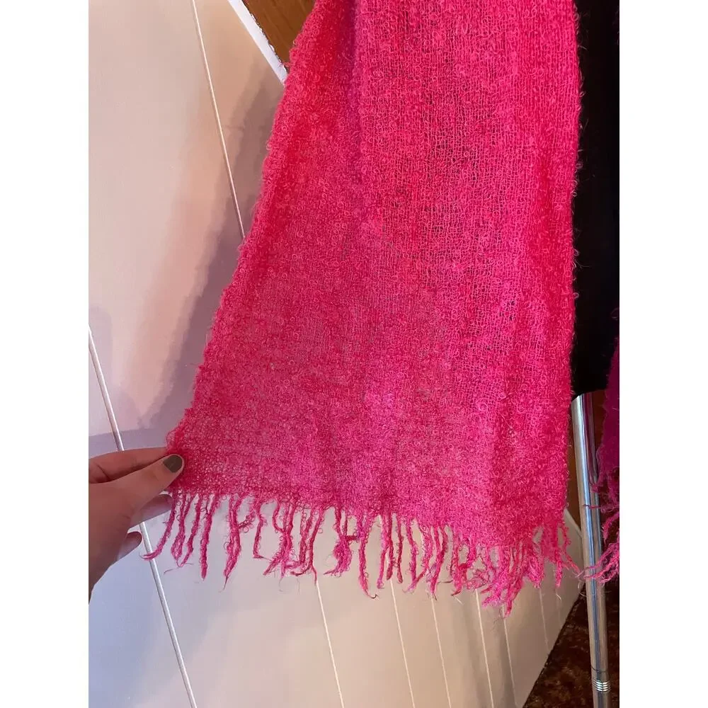 60s Mod Vintage Andrew Stewart Scotland Bright Pink Mohair Blend Shawl Scarf